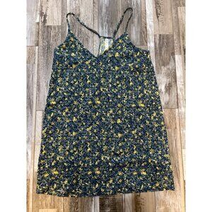 RVCA Womens V-Neck Mini Floral Sleeveless Dress, Yellow & Black Viscose, Large